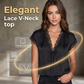 🎁2026 New Arrivals 50% OFF💥Women's Satin Blouse – V-Neck Tie Front, Lace Trim & Short Sleeves, Loose Fit Slimming Top💫🌸