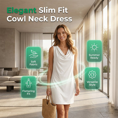 🎁2026 New Arrivals 50% OFF💥Elegant Slim Fit Cowl Neck Dress – Sleeveless, Side Pockets, Versatile ✨