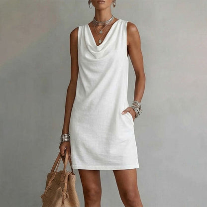 🎁2026 New Arrivals 50% OFF💥Elegant Slim Fit Cowl Neck Dress – Sleeveless, Side Pockets, Versatile ✨