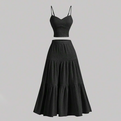 🎁2026 New Arrivals 50% OFF💥High Waist A-Line Skirt and Cami Top Set – Tiered Skirt, Crinkle Fabric, Boho-Chic ✨
