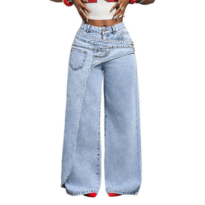 🎁2026 New Arrivals 50% OFF💥Women's Asymmetrical Waist Wide Leg Jeans – Unique waist design, relaxed fit & versatile – Perfect for chic everyday style & casual outings 🌿