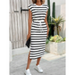 🎁2026 New Arrivals 50% OFF💥Women's Striped Drawstring Waist Split Midi Dress – Classic Stripes, Side Slit, Breathable 🌿
