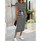 🎁2026 New Arrivals 50% OFF💥Women's Striped Drawstring Waist Split Midi Dress – Classic Stripes, Side Slit, Breathable 🌿