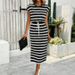 🎁2026 New Arrivals 50% OFF💥Women's Striped Drawstring Waist Split Midi Dress – Classic Stripes, Side Slit, Breathable 🌿