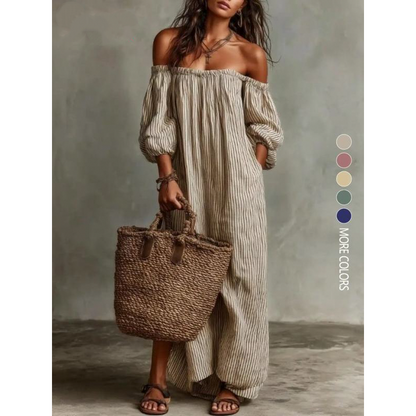🎁2026 New Arrivals 50% OFF💥Women's Off-Shoulder Maxi Dress Lantern Sleeve Dress