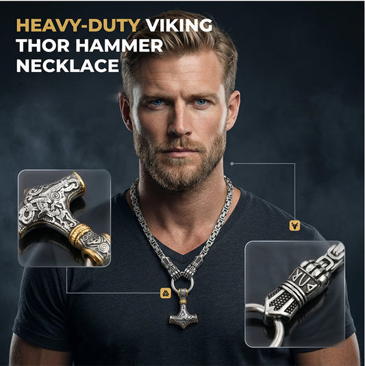 🎁2026 New Arrivals 50% OFF💥Viking Thor Hammer Pendant Necklace – Stainless steel with Byzantine chain – Bold & durable – perfect for daily wear or gifting ✨💪