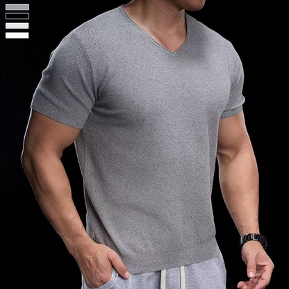 🎁2026 New Arrivals 50% OFF💥Breathable V-Neck Knit Tee – Textured Finish, Athletic Fit, Gym to Street 🏋️