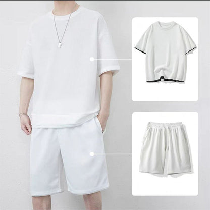 🎁2026 New Arrivals 50% OFF💥Men's Waffle Knit T-Shirt & Shorts Set – Cooling Sensation Fabric & Relaxed Fit Design 💙