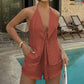 🎁2026 New Arrivals 50% OFF💥Sexy Backless Halter Top & Shorts Set – Adjustable tie-front & breathable – Perfect for beach, pool or summer parties – chic and comfortable 🥂🌊✨