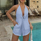 🎁2026 New Arrivals 50% OFF💥Sexy Backless Halter Top & Shorts Set – Adjustable tie-front & breathable – Perfect for beach, pool or summer parties – chic and comfortable 🥂🌊✨