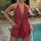 🎁2026 New Arrivals 50% OFF💥Sexy Backless Halter Top & Shorts Set – Adjustable tie-front & breathable – Perfect for beach, pool or summer parties – chic and comfortable 🥂🌊✨
