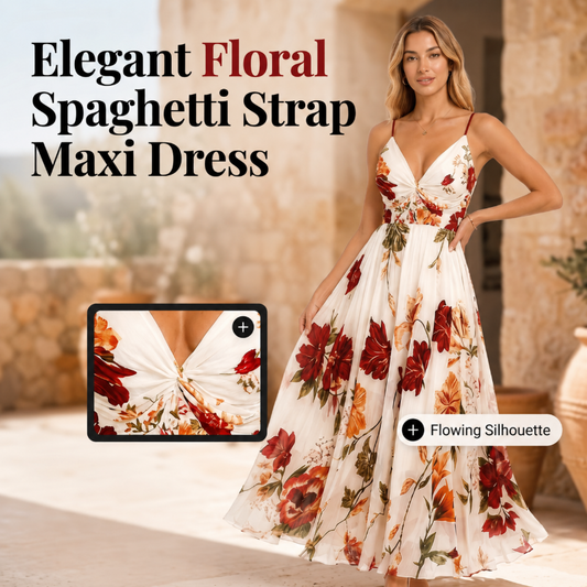 🎁2026 New Arrivals 50% OFF💥Women's Printed Spaghetti Strap Maxi Dress – Designed to flatter with a V-neckline, adjustable thin straps & a flowing A-line silhouette. A timeless, feminine piece for warm-weather occasions 🌿