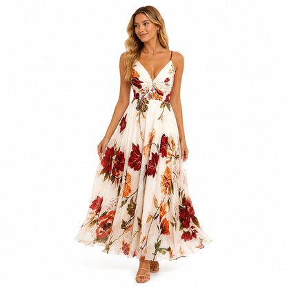 🎁2026 New Arrivals 50% OFF💥Women's Printed Spaghetti Strap Maxi Dress – Designed to flatter with a V-neckline, adjustable thin straps & a flowing A-line silhouette. A timeless, feminine piece for warm-weather occasions 🌿
