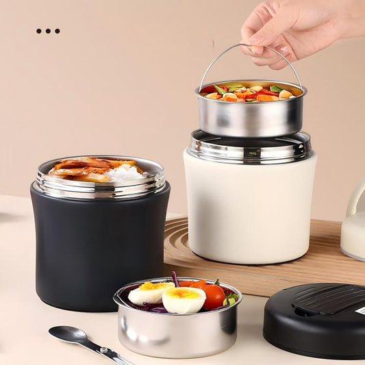 🎁2026 New Arrivals 50% OFF💥Vacuum Insulated Food Jar with Folding Spoon – Keeps hot/cold for 12h – Leak-proof & portable – perfect for lunch, travel or office 🥄🌿✨