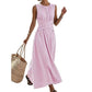 🎁2026 New Arrivals 50% OFF💥Women Sleeveless Striped Waist Defining Maxi Dress, Crisscross Wrap Waist Flowy Long Dress for Beach Vacation Daily Casual