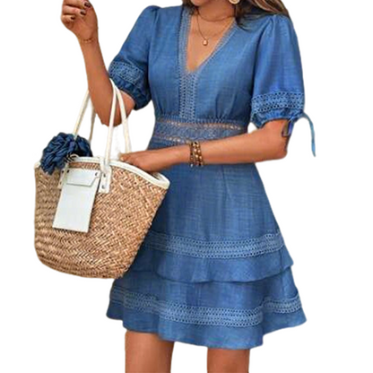 🎁2026 New Arrivals 50% OFF💥Women's V-Neck Lace Tiered Ruffle Dress