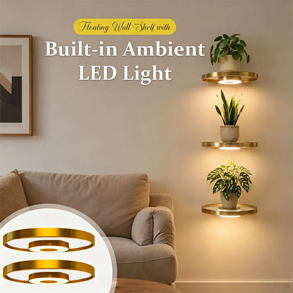 🎁2026 New Arrivals 50% OFF💥Floating Wall Shelf with Built-in Ambient LED Light🪴🛋️