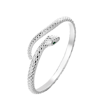 🎁2026 New Arrivals 50% OFF💥Vintage Snake Bangle Bracelet – Adjustable Open Cuff with Textured Scale Details & Green Eye Accents ✨