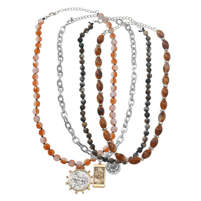 🎁2026 New Arrivals 50% OFF💥 Retro Multi-Layer Beaded Necklace – Stacked Look, Earth Tones & Metallic Accents – Adjustable Lobster Clasp ✨