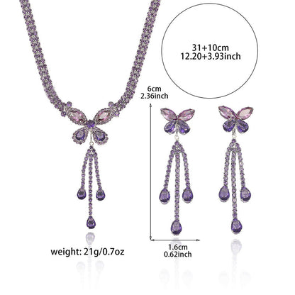 🎁2026 New Arrivals 50% OFF💥Elegant Butterfly Necklace and Earrings Set – Purple Rhinestone Design, Lightweight Copper & Versatile Style ✨