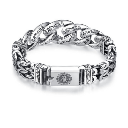 🎁2026 New Arrivals 50% OFF💥Men's Retro Mantra Bracelet – Six-Syllable Design, Stylish & Meaningful – Vintage Silver Finish with Dual-Chain Look ✨